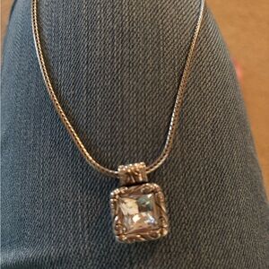 Retired Brighton Regian Silver Necklace with Square Crystal Pendant